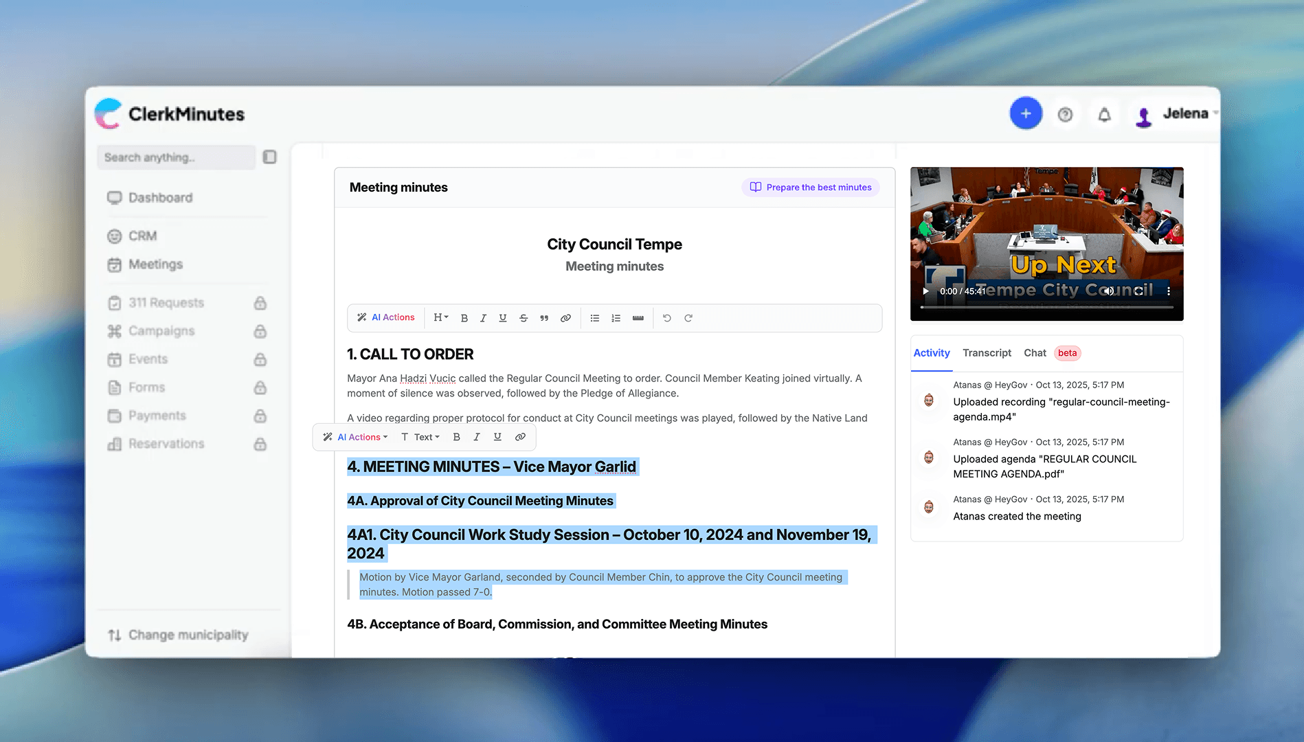Screenshot from the ClerkMinutes software: How to use ClerkMinutes step 4