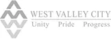 Logo of West Valley City, featuring mountains and the words "Unity, Pride, Progress" beneath the city name.